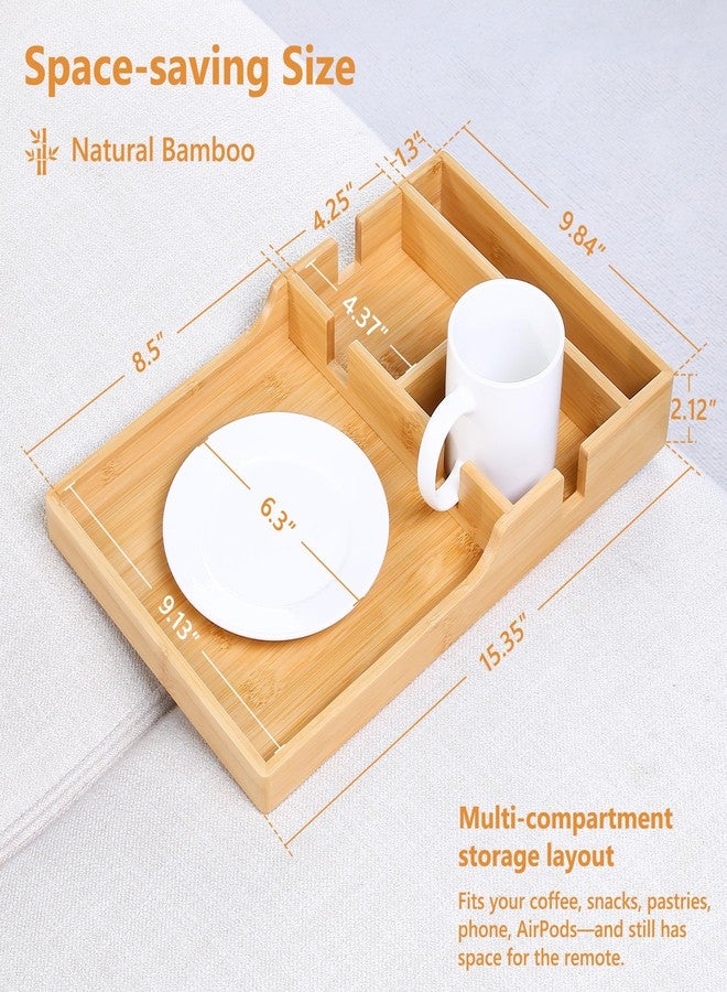 Acanacle Couch Tray Insert for Middle Seat, Bamboo Couch Table with 2 Cup Holders, Fits Armless Sofa & Sectionals, Fold-Flat Tray for Drinks, Snacks & Remotes, Natural Bamboo - Image 2
