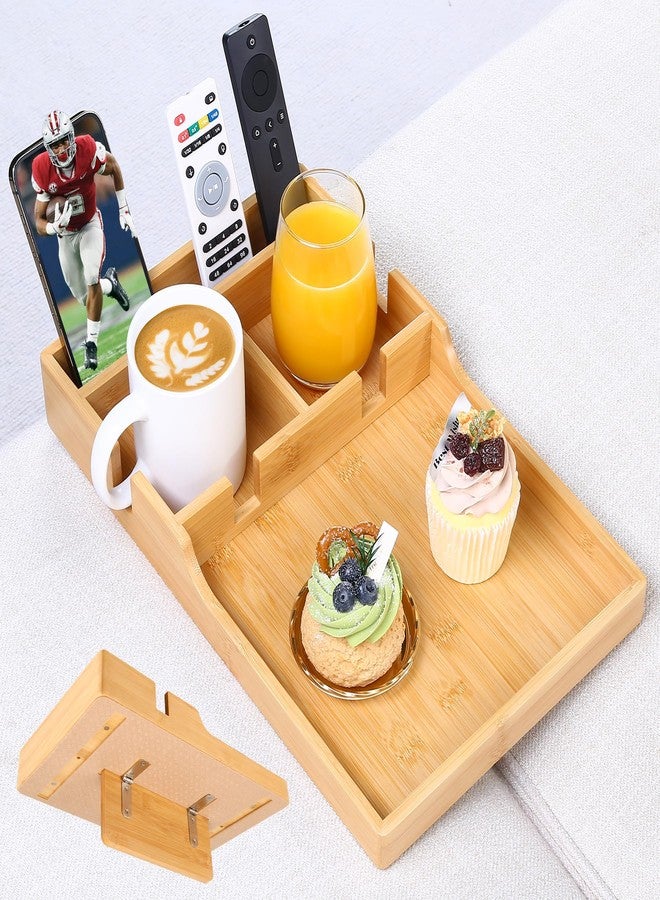 Acanacle Couch Tray Insert for Middle Seat, Bamboo Couch Table with 2 Cup Holders, Fits Armless Sofa & Sectionals, Fold-Flat Tray for Drinks, Snacks & Remotes, Natural Bamboo - Image 1