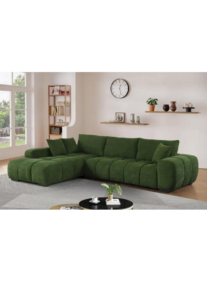 Poppins Home Luxury Modern Sectional Sofa â€“ Three Seater Fabric Corner Lounge Set (Green, Right Chaise)  - Image 4