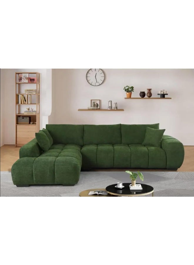 Poppins Home Luxury Modern Sectional Sofa â€“ Three Seater Fabric Corner Lounge Set (Green, Right Chaise)  - Image 1