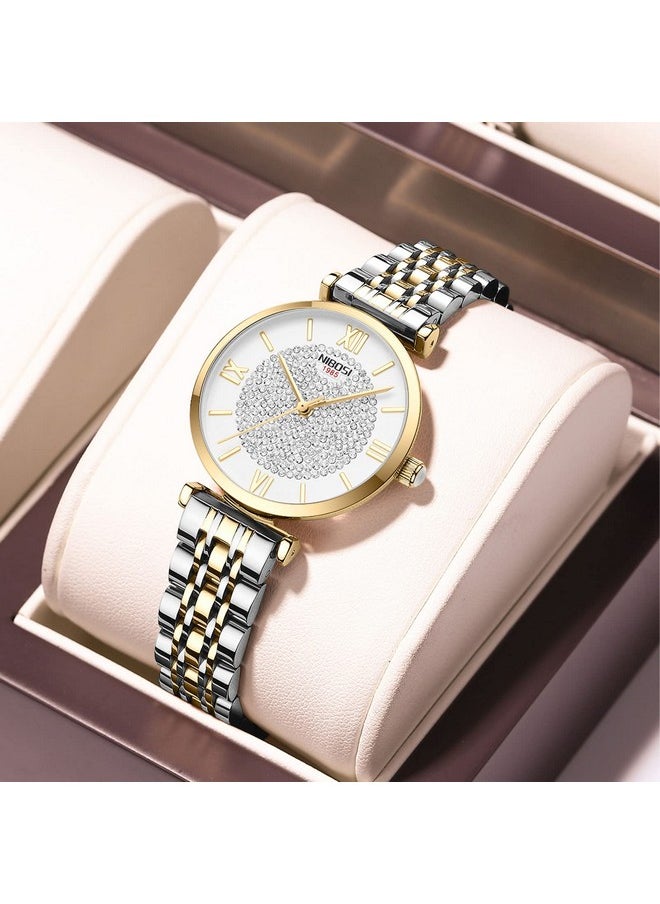 NIBOSI Women Watches Analogue White Dial Gold Silver Band Stainless Steel Wrist Watches for Women's & Girls&Miss&Ladies Rose Gold Dial Watch with Stylish Diamond Studded Watches - pzsku/Z51E5D2AEAB02DA87641DZ/45/_/1738306386/f68bdb18-7520-4d0e-95da-d3575ce23295