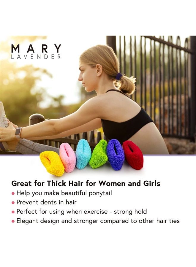 MARY LAVENDER Large Stretch Thick Hair Ties for All Hair Types Seamless Terry Cloth Hair Ponies Elastics Ponytail Holders Knit Hair Scrunchies for Thick Hair Hair Accessories No Damage for Women Girls - Image 4