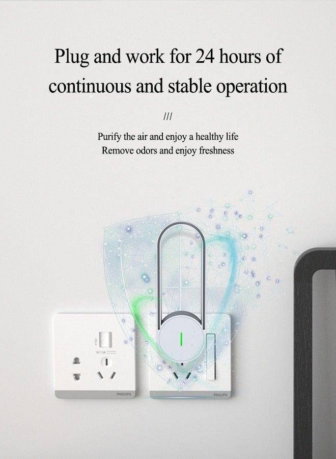 NIBEMINENT منقي هواء بالأيونات السالبة بمقبس USB، منظف هواء صغير محمول، مؤينات هواء للحيوانات الأليفة في غرفة النوم بالمنزل، ورائحة الحمام، وحبوب اللقاح، والغبار، ووبر الحيوانات الأليفة باللون الأسود والأبيض  - Image 2