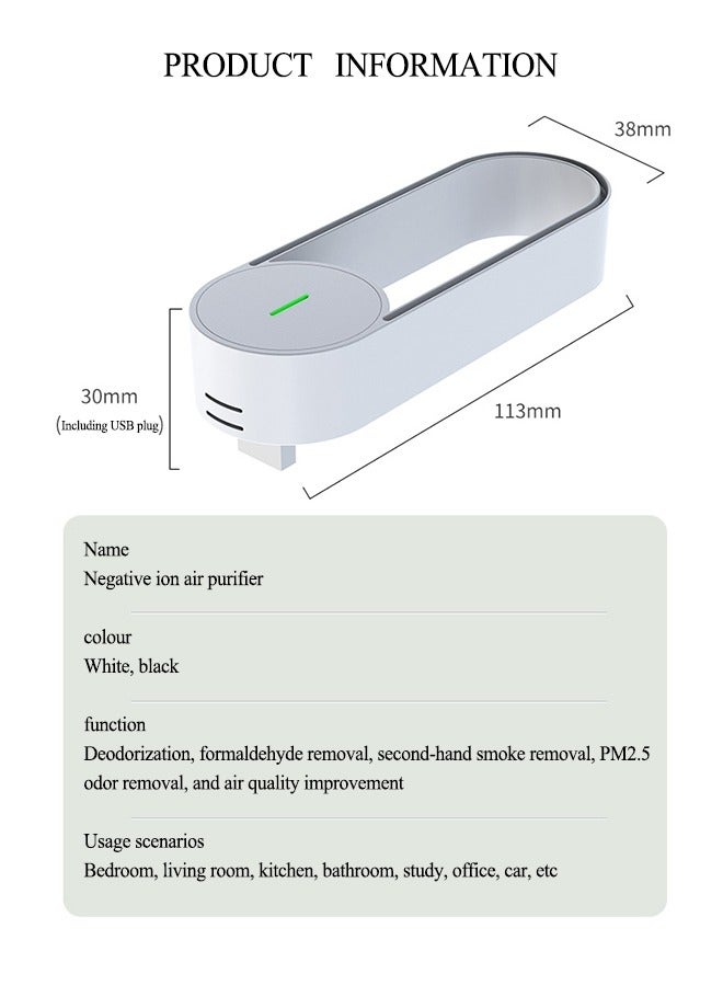 NIBEMINENT منقي هواء بالأيونات السالبة بمقبس USB، منظف هواء صغير محمول، مؤينات هواء للحيوانات الأليفة في غرفة النوم بالمنزل، ورائحة الحمام، وحبوب اللقاح، والغبار، ووبر الحيوانات الأليفة باللون الأسود والأبيض  - Image 3