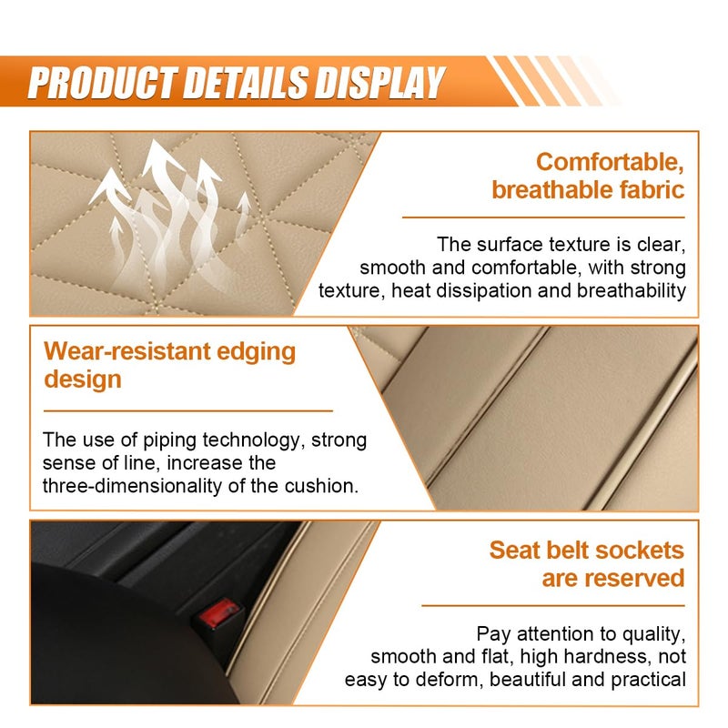UHANBUT Luxury Faux Leather Car Seat Cover, Anti-Slip Waterproof Universal Front Bottom Seat Protector with Storage Pocket, Triangular Pattern Vehicle Seats Cushion for Sedans, SUVs, Trucks (Beige) - Image 3