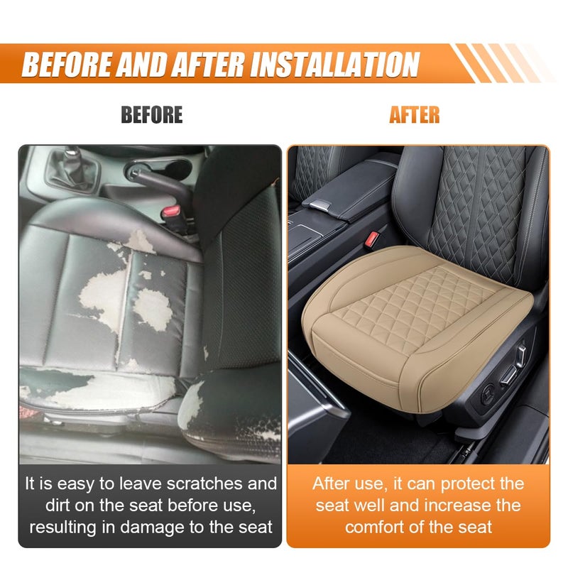 UHANBUT Luxury Faux Leather Car Seat Cover, Anti-Slip Waterproof Universal Front Bottom Seat Protector with Storage Pocket, Triangular Pattern Vehicle Seats Cushion for Sedans, SUVs, Trucks (Beige) - Image 5