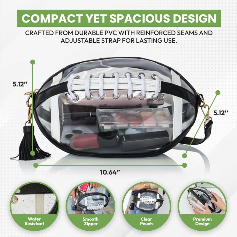 CHISELUX Clear Football Purse for Women â€“ Clear Stadium Approved Purses for Game Day â€“ 9.85"Ã—6.7"Ã—5.9" Small Purses for Women, Football Shaped Stadium Bag for Cosmetic â€“ Makeup Bag & Football Accessories - Image 3