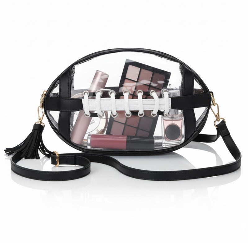 CHISELUX Clear Football Purse for Women â€“ Clear Stadium Approved Purses for Game Day â€“ 9.85"Ã—6.7"Ã—5.9" Small Purses for Women, Football Shaped Stadium Bag for Cosmetic â€“ Makeup Bag & Football Accessories - Image 1