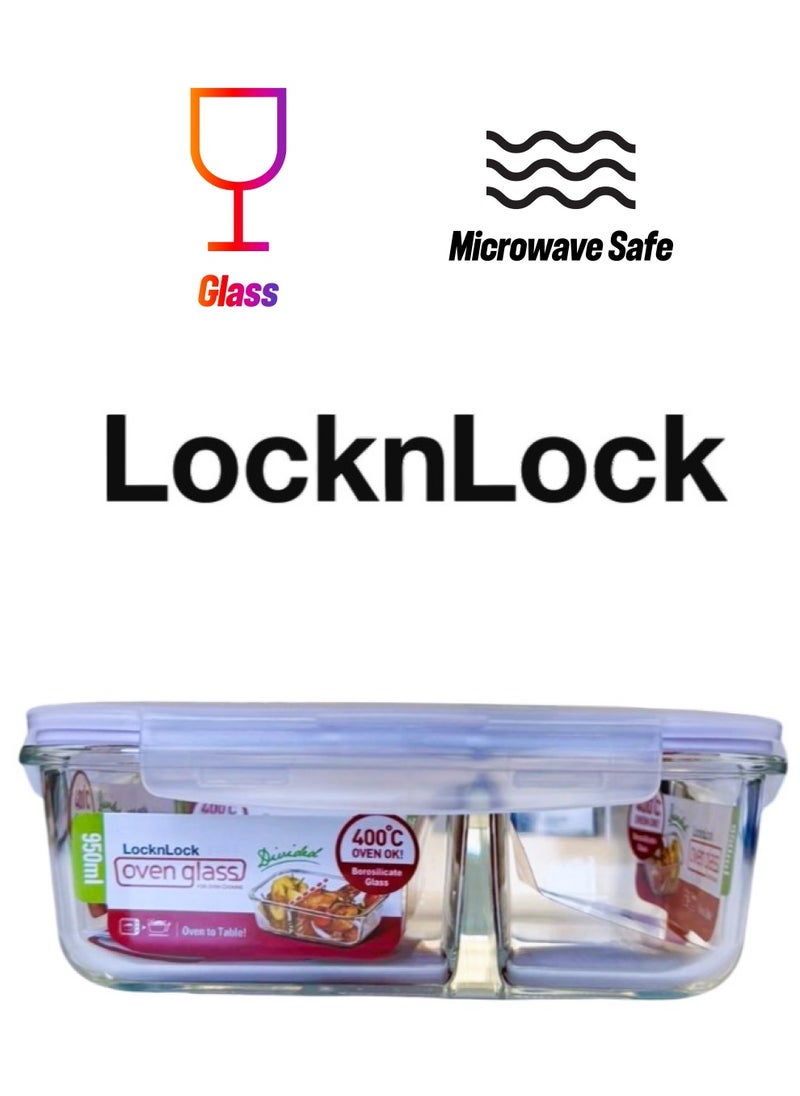 LOCK & LOCK - LocknLock 950 Oven Glass Rectangular Container with Divider – Durable, Microwave Safe Food Storage Solution - Image 1