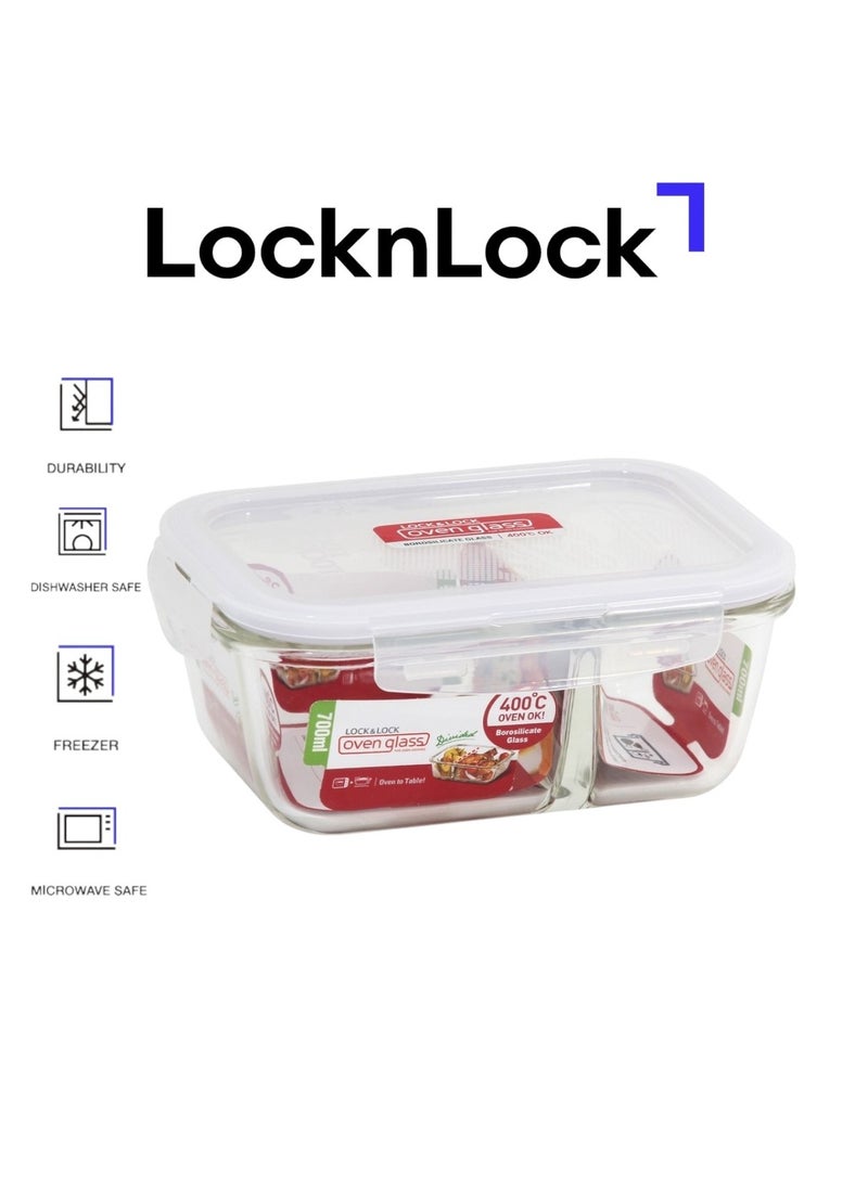 LOCK & LOCK حاوية زجاجية مستطيلة من لوكن لوك 950 مل مع فاصل - حل تخزين طعام متين وآمن للاستخدام في الميكروويف - Image 1
