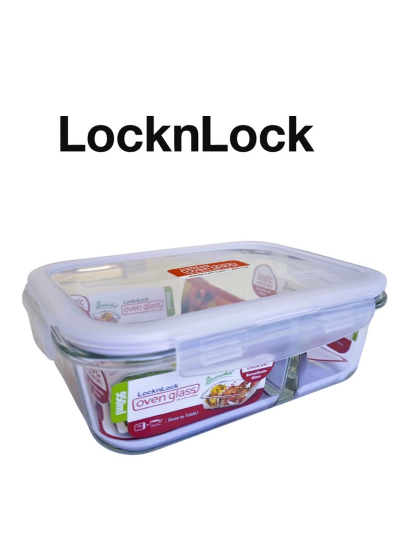 LOCK & LOCK - LocknLock 950 Oven Glass Rectangular Container with Divider – Durable, Microwave Safe Food Storage Solution - Image 1