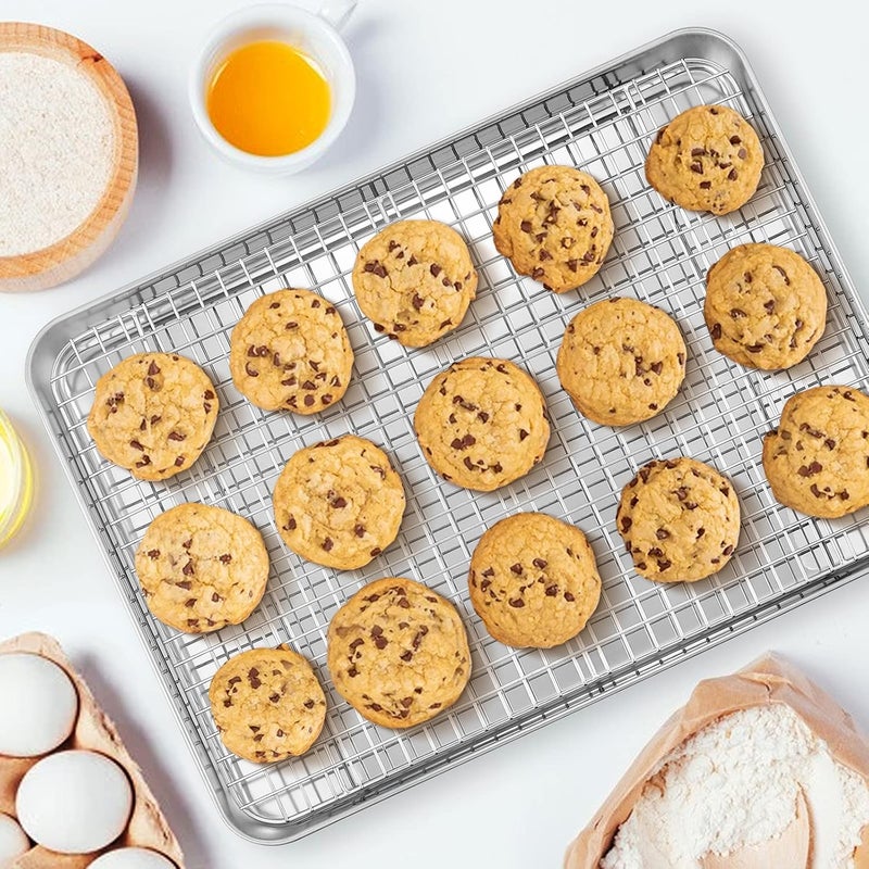 E-far Cooling Baking Rack Set of 2, E-far Stainless Steel Grid Wire Rack for Oven Roasting Cooking Bacon, 11.6” x 9.2” Grilling Broiling Racks for Cooling Cookie Cake, Non-toxic & Dishwasher Safe Stain resistant - Image 5