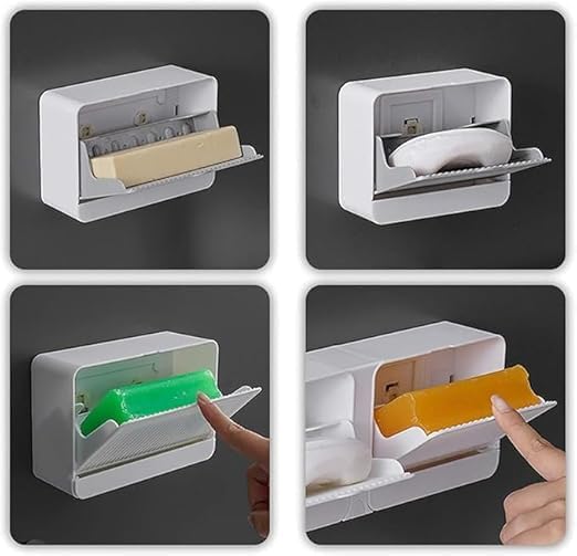 SHOPLUV See Ever Premium Plastic Creative Wall Mounted Double Bar Bathroom Soap Box Holder Soap Dish with Drainage Box Soap Box with Lid Single/Double Grid Soap Draining Rack (1 Box) (Multicolor) - Image 5