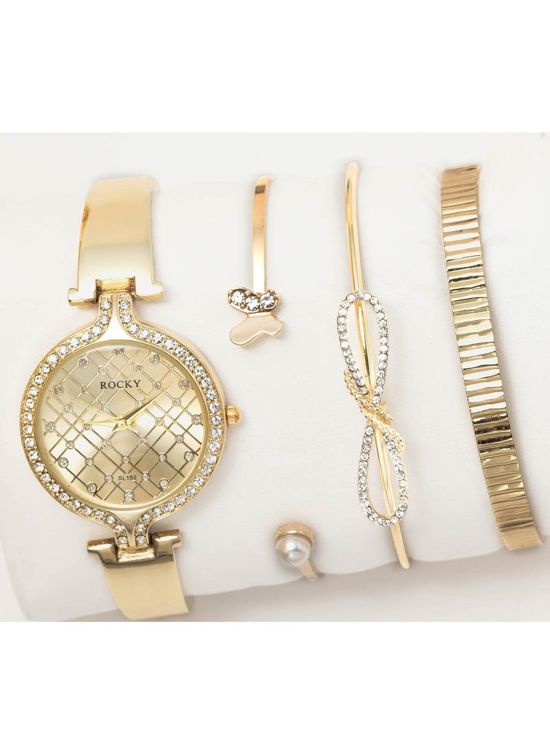 Women's gold set by Rocky brand consisting of a watch and stainless steel bracelets - pzsku/Z51E6040D521204EE262FZ/45/_/1739508848/5cb43bd6-3c28-4c83-9000-f6cb90017dee