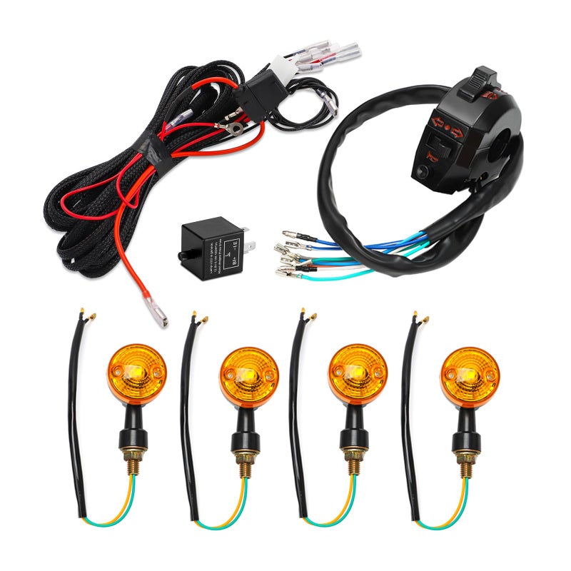 Alpha Rider Motorcycle Turn Signals Light with Wiring Loom Harness Kit Indicator Wiring Loom Harness Kit Relay Universal Switch Turn Signal Light Horn Flash Kit - Image 1