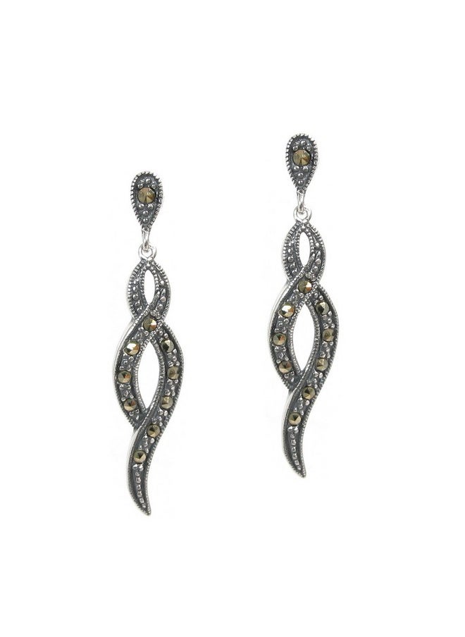 Queenberry - Sterling Silver Infinity Love Twist Ribbon Dangle Earring With Marcasite Stud Post - Image 1