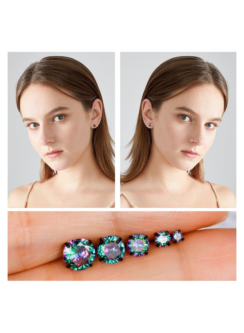 Titanium Screw Back Pack of Earrings Cubic Zirconia Studs for Women Men 20G Helix Piercing Post Surgical Stainless Steel Hypoallergenic for Sensitive Ears Simulated Diamond, Crystal (Rainbow-Black) - Image 3