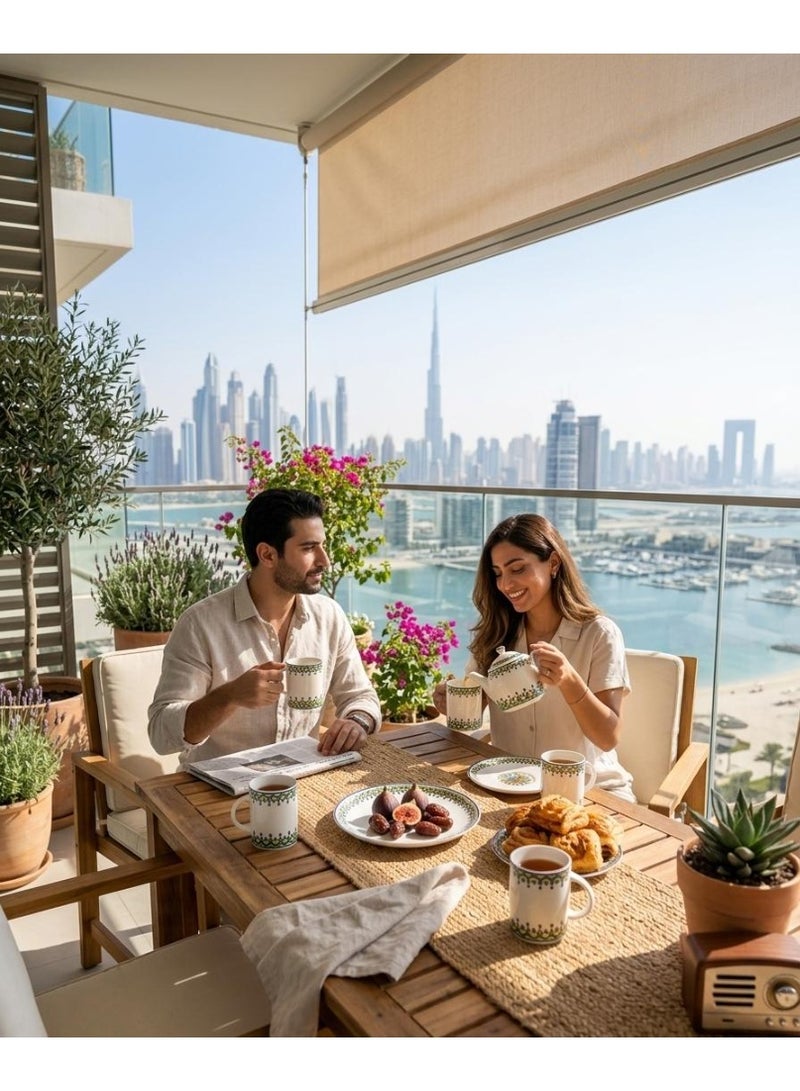 AKDC طقم شاي سيراميك LUHPAR 12 قطعة 100 مل أبيض مع أزرق - Image 2