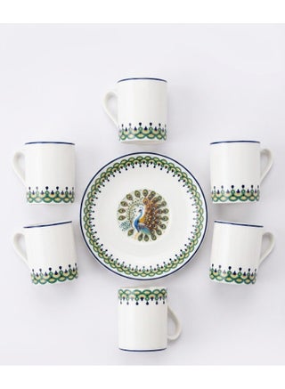 Luhpar 12Pcs Ceramic Tea Set 100Ml White With Blue