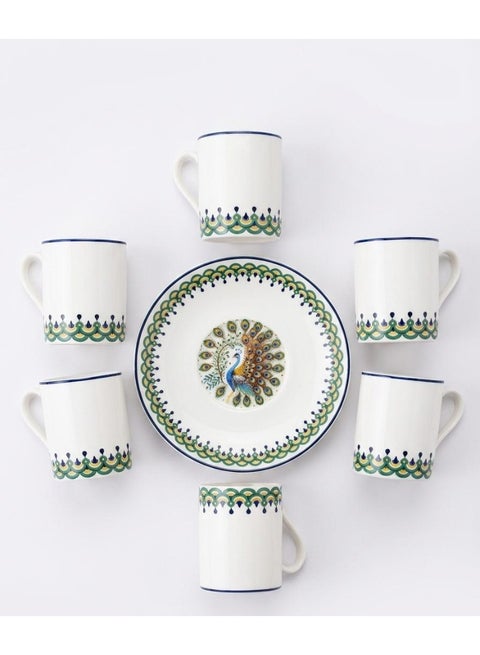 Luhpar 12Pcs Ceramic Tea Set 100Ml White With Blue