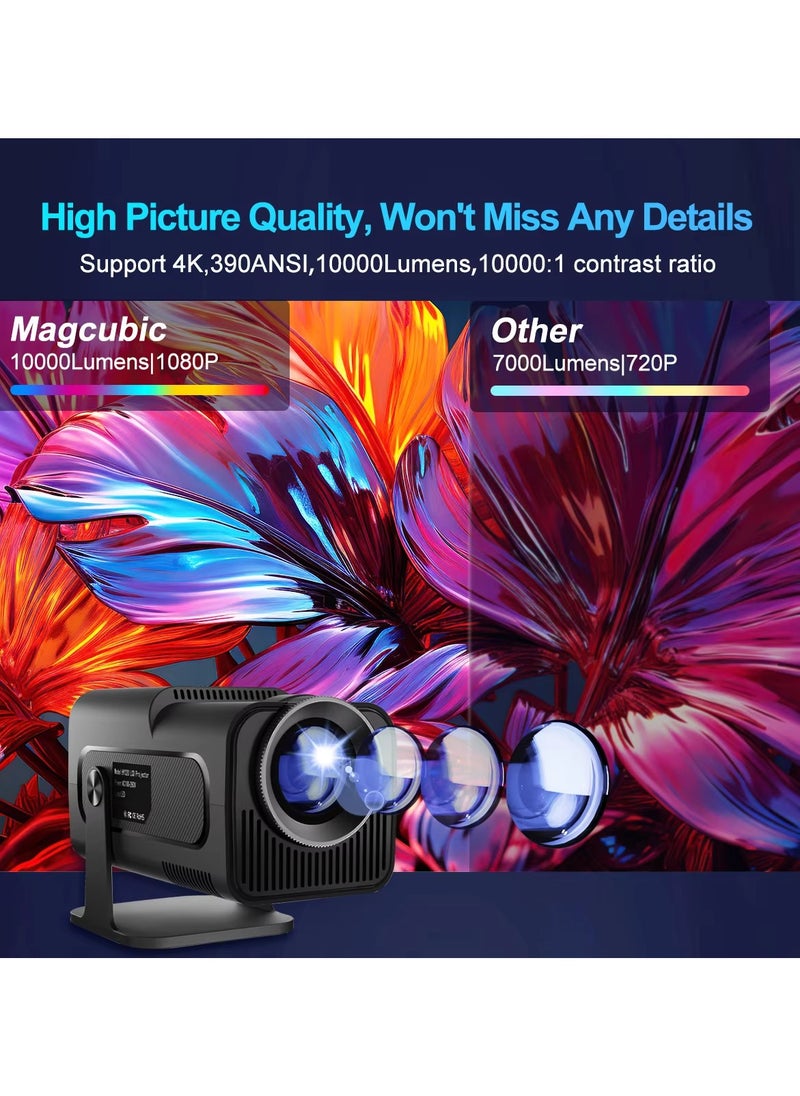 DIGI CORE - New HY320 Mini Portable Auto Keystone Projector, Native 1080P Smart Projector FHD 4K Supported 10000 Lumens With WiFi 6, BT 5.0, 180 Degree Rotation, Built-in Android 11.0 Built In Speaker Video Projector Outdoor Projector 390 ASNI Compatible With TV Stick/HDMI/USB/PS5/iOS/PS4 Black - Image 1