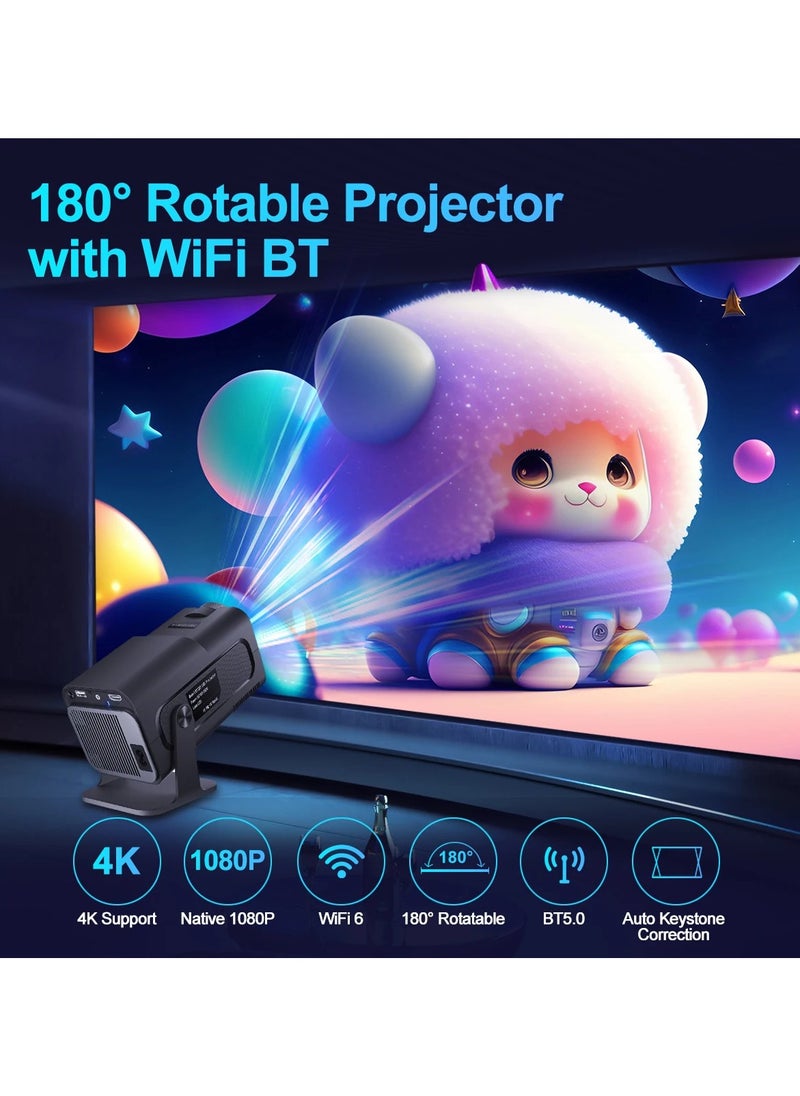 DIGI CORE - New HY320 Mini Portable Auto Keystone Projector, Native 1080P Smart Projector FHD 4K Supported 10000 Lumens With WiFi 6, BT 5.0, 180 Degree Rotation, Built-in Android 11.0 Built In Speaker Video Projector Outdoor Projector 390 ASNI Compatible With TV Stick/HDMI/USB/PS5/iOS/PS4 Black - Image 1