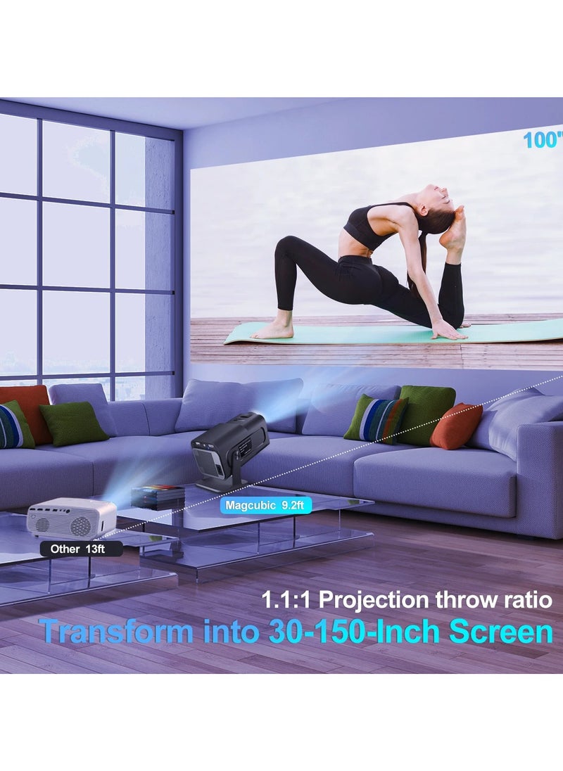 DIGI CORE - New HY320 Mini Portable Auto Keystone Projector, Native 1080P Smart Projector FHD 4K Supported 10000 Lumens With WiFi 6, BT 5.0, 180 Degree Rotation, Built-in Android 11.0 Built In Speaker Video Projector Outdoor Projector 390 ASNI Compatible With TV Stick/HDMI/USB/PS5/iOS/PS4 Black - Image 1