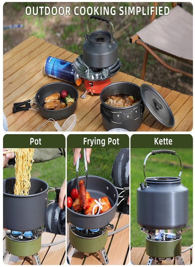 aiGear Camping Cooking Set Cookware Mess Kit with Storage Bag Pot Pan and Teapot Set Camping Accessories for Outdoor Camping Hiking Picnic Portable and Lightweight Aluminum Color Black (CC01BK05) - Image 2