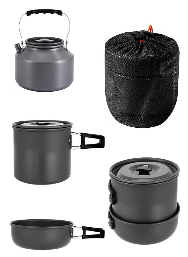 aiGear Camping Cooking Set Cookware Mess Kit with Storage Bag Pot Pan and Teapot Set Camping Accessories for Outdoor Camping Hiking Picnic Portable and Lightweight Aluminum Color Black (CC01BK05) - Image 1