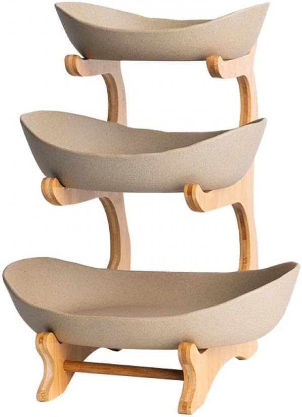 XUDREZ 3 Tier Fruit Basket for Kitchen Counter 118613 Ceramic Fruit Bowl for Kitchen Counter Large Capacity Fruit Bowl Set with Holder Bamboo Fruit Serving Tray Porcelain - Image 1