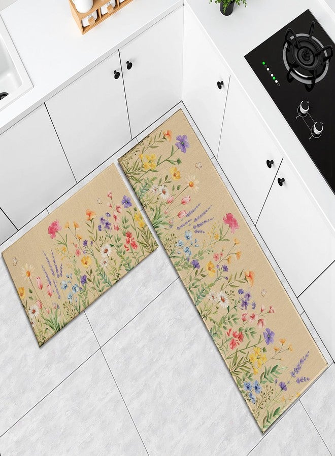 Aytipun Floral Kitchen Mats for Floor Set of 2,Spring Summer Watercolor Colorful Wildflower Kitchen Rugs,Non Slip Washable Absorbent Kitchen Runner Rugs,17x30 and 17x47 Inch - Image 3
