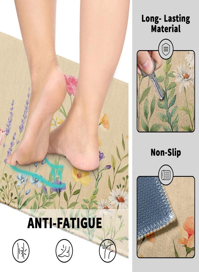 Aytipun Floral Kitchen Mats for Floor Set of 2,Spring Summer Watercolor Colorful Wildflower Kitchen Rugs,Non Slip Washable Absorbent Kitchen Runner Rugs,17x30 and 17x47 Inch - Image 4