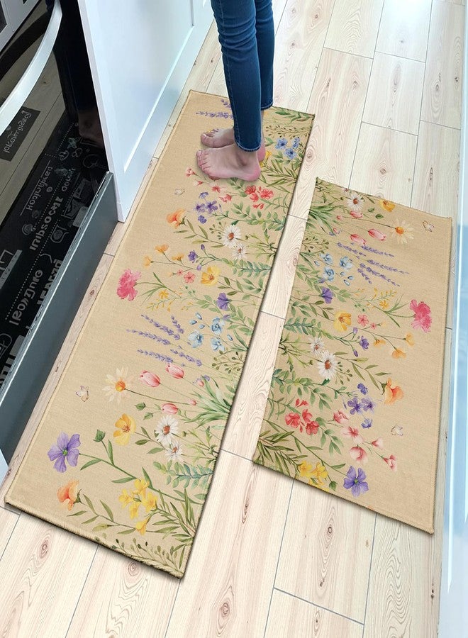 Aytipun Floral Kitchen Mats for Floor Set of 2,Spring Summer Watercolor Colorful Wildflower Kitchen Rugs,Non Slip Washable Absorbent Kitchen Runner Rugs,17x30 and 17x47 Inch - Image 2