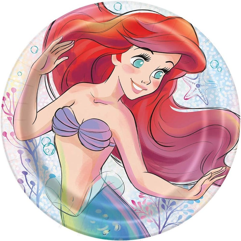 Unique Multicolor Disney The Little Mermaid Round Dinner Plates 9 8 Count  Enchanting Party Supplies for All Occasions Perfect for Birthdays  Themed Events - Image 1