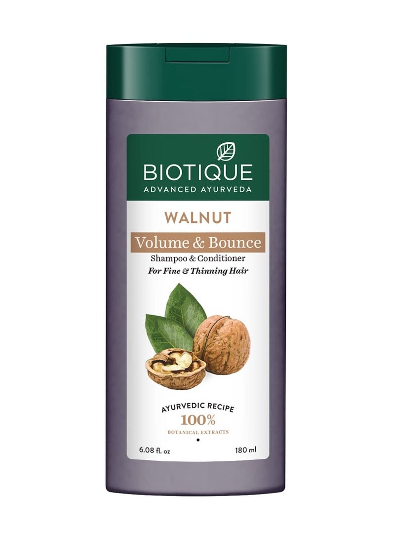 Biotique Bio Walnut Shampoo Conditioner Volumizing Thin Hair 100 percent Botanical Extracts 180ml - Image 1