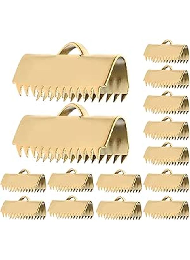 20pcs Gold Crimp End Clasps with Teeth for Bracelet Necklace Leather DIY Jewelry - Image 1