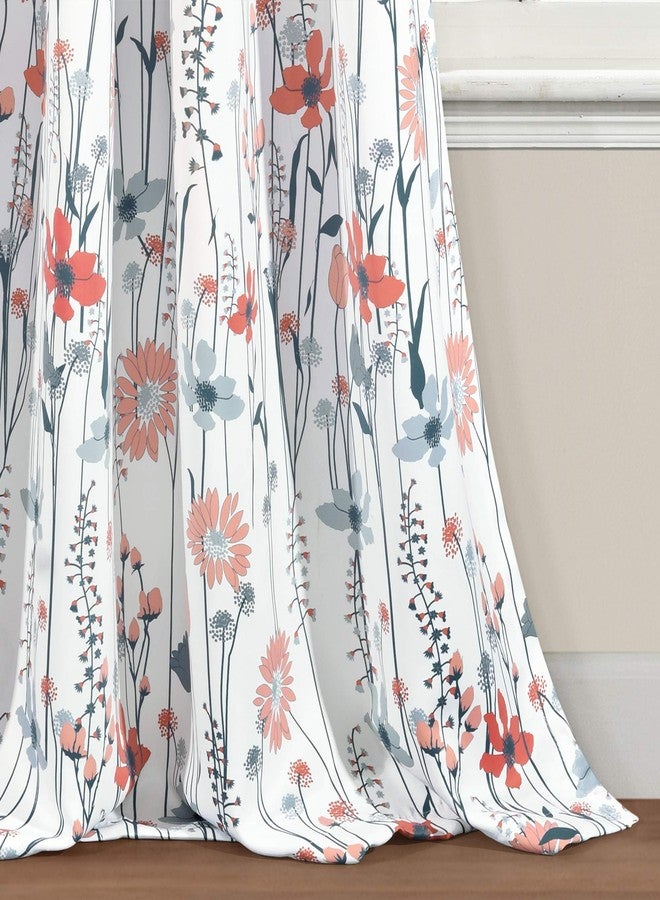 Lush Decor Clarissa Floral Light Filtering Window Curtain Panel Pair, 95" L x 52" W, Blue & Coral - Image 2