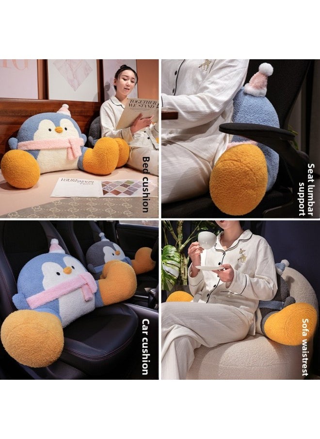 null - Cartoon Cloud Velvet Penguin Bedside Cushion Large Backrest Office Chair Soft Bag Waist Pillow Sofa Pillow-Specifications:85*45cm-Color:Blue - Image 1