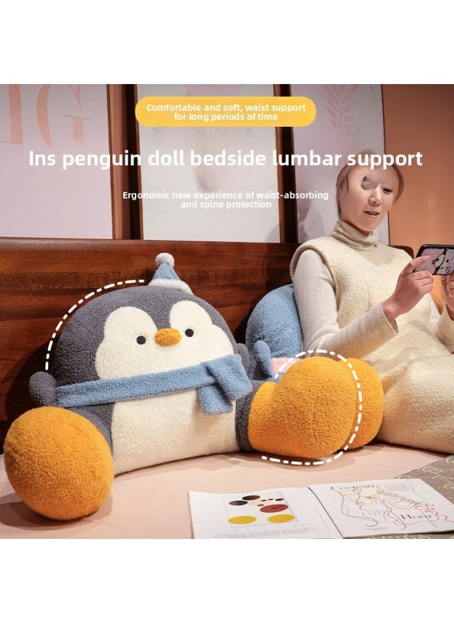 null - Cartoon Cloud Velvet Penguin Bedside Cushion Large Backrest Office Chair Soft Bag Waist Pillow Sofa Pillow-Specifications:85*45cm-Color:Blue - Image 1