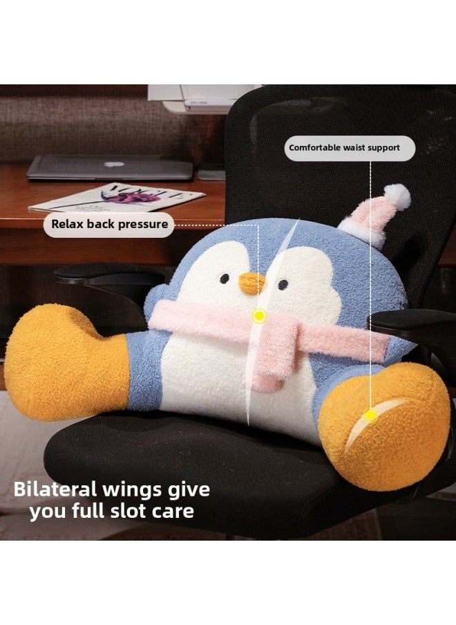 null - Cartoon Cloud Velvet Penguin Bedside Cushion Large Backrest Office Chair Soft Bag Waist Pillow Sofa Pillow-Specifications:85*45cm-Color:Blue - Image 1