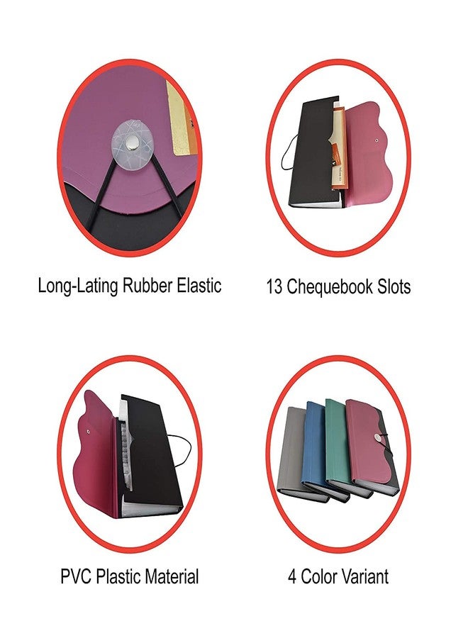 Peeplvalue حافظة دفتر شيكات قابلة للتوسيع من Peeplvalue، حافظة متعددة الجيوب لدفتر التوفير | حافظة فواتير | جواز سفر | بطاقات مذكرات | منظم حقيبة تخزين النقود مع مطاط متأرجح (متعدد الألوان) (عبوة من قطعتين) - Image 3
