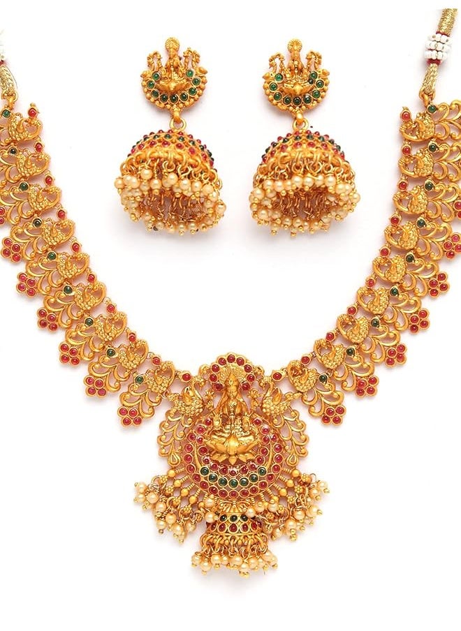 Shining Diva Fashion Latest Stylish Choker Traditional Temple Necklace Jewelery Set For Women 12086S Golden One  - Image 3
