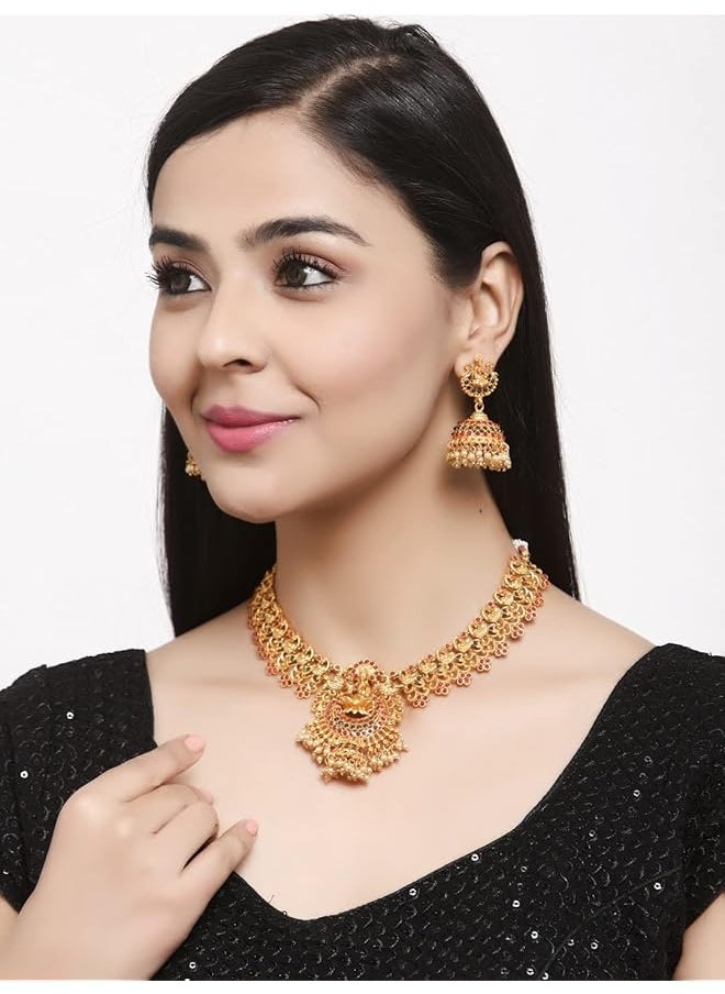 Shining Diva Fashion Latest Stylish Choker Traditional Temple Necklace Jewelery Set For Women 12086S Golden One  - Image 5