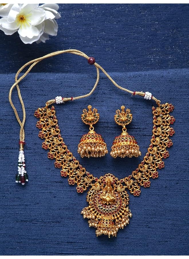 Shining Diva Fashion Latest Stylish Choker Traditional Temple Necklace Jewelery Set For Women 12086S Golden One  - Image 2