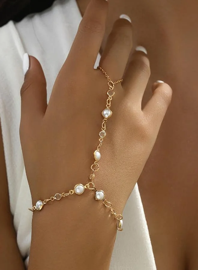 Gold Pearl Hand Chain Bracelet
