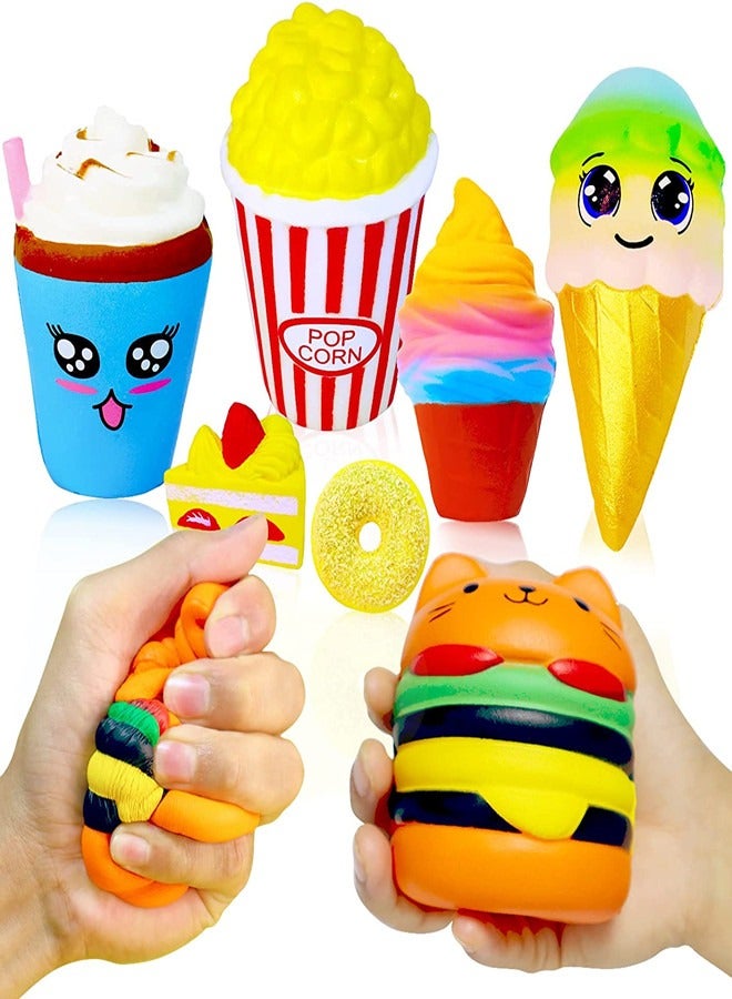 Osowake 7 pcs Slow Rising squishies Squishy Toys Jumbo squishies, Hamburger Popcorn Cake Ice Cream Pizza Kawaii Squishy Toys or Stress Relief Squeeze Toys Party Favors for Kids Adults Decorative Props（Random colors） - Image 1