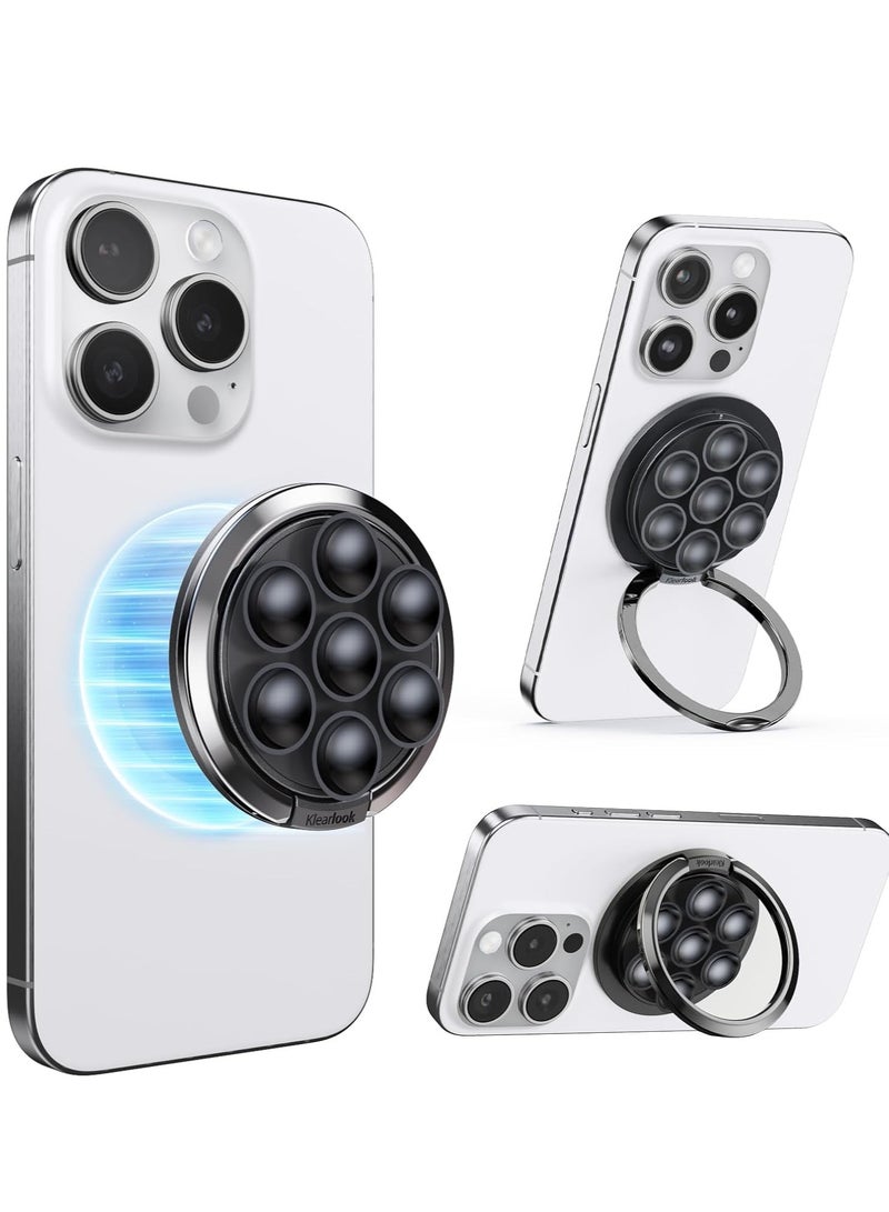 General Magnetic Suction Cup Phone Mount Compatible with MagSafe, Phone Suction Grip with Adjustable Ring Stand for iPhone 15/14/13/12 Series, Hands-Free Phone Grip Holder for TikTok Videos and Selfies, Black  - Image 1