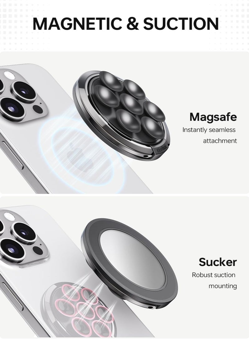 General Magnetic Suction Cup Phone Mount Compatible with MagSafe, Phone Suction Grip with Adjustable Ring Stand for iPhone 15/14/13/12 Series, Hands-Free Phone Grip Holder for TikTok Videos and Selfies, Black  - Image 2
