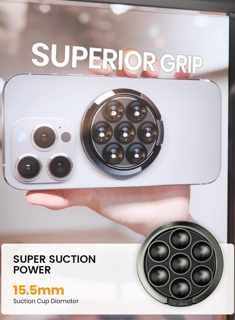 General Magnetic Suction Cup Phone Mount Compatible with MagSafe, Phone Suction Grip with Adjustable Ring Stand for iPhone 15/14/13/12 Series, Hands-Free Phone Grip Holder for TikTok Videos and Selfies, Black  - Image 4