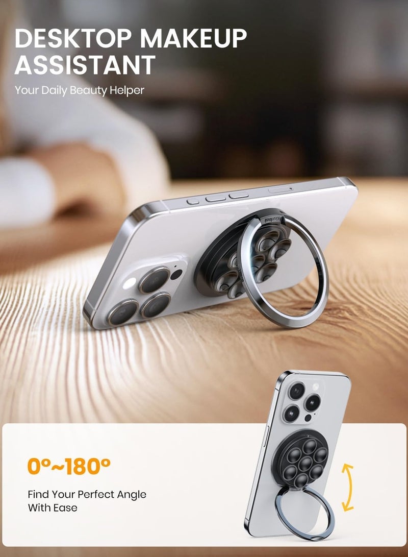 General Magnetic Suction Cup Phone Mount Compatible with MagSafe, Phone Suction Grip with Adjustable Ring Stand for iPhone 15/14/13/12 Series, Hands-Free Phone Grip Holder for TikTok Videos and Selfies, Black  - Image 5